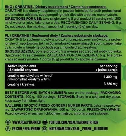 REAL PHARM Creatine Monohydrate - 300 Kapsules 348g